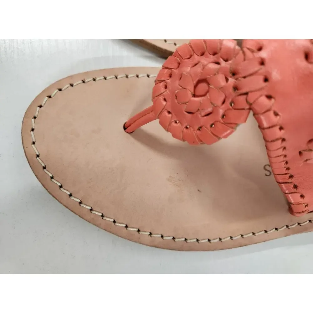 Jack Rogers Women's Navajo Sandals In Coral Orange, Size 10M. Genuine Leather